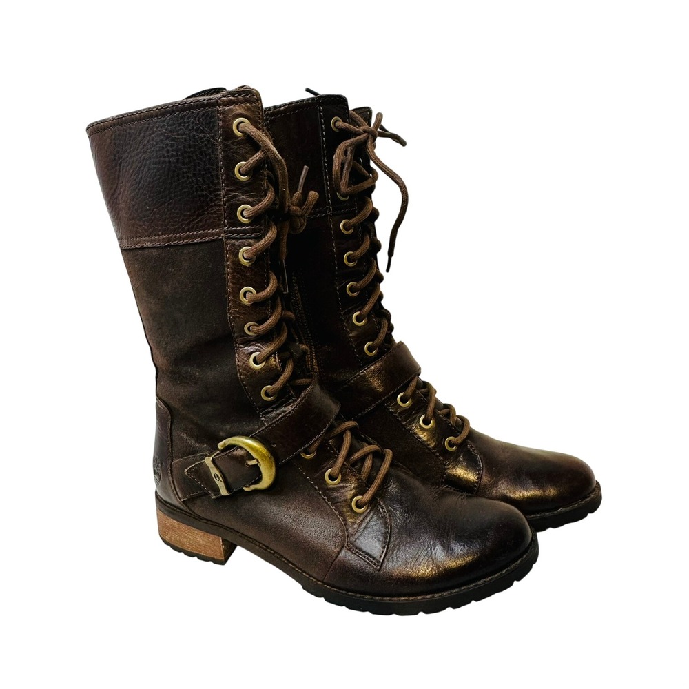 Timberland Savin Hill Mid Lace Boot Womens 7.5 Brown Leather Buckle